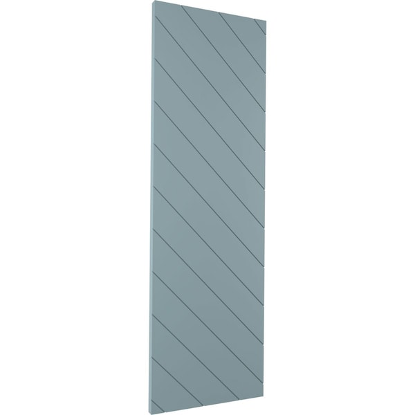 15W X 50H True Fit PVC Diagonal Slat Modern Style Fixed Mount Shutters, Peaceful Blue